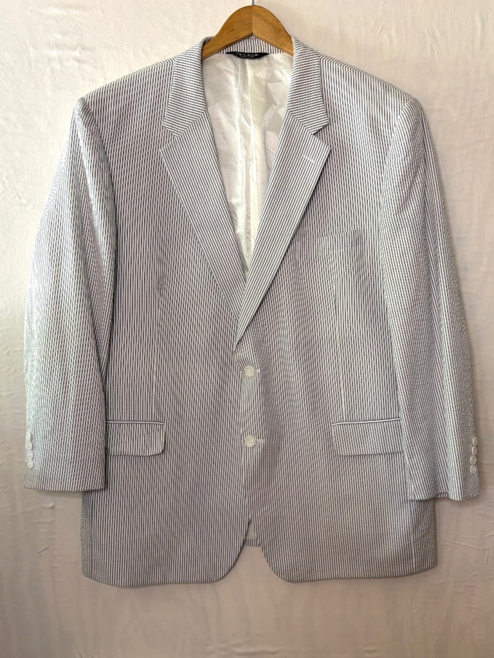 Jos A Bank Seersucker Blazer Mens 50 Long Blue White Striped Cotton Sport Coat